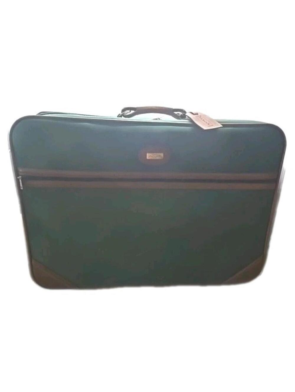 Vintage Jaguar 31" Green Suitcase With Built-In Wheels Good Condition